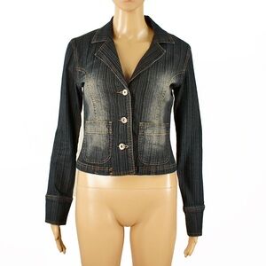 Vintage 2000s 00s Y2K Bongo Stone Wash Pinstripe Denim Jean Jacket